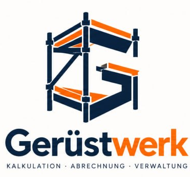 GerüstWerk: orange-dunkelblaue Gerüstmarke mit vollständigem Wortlogo